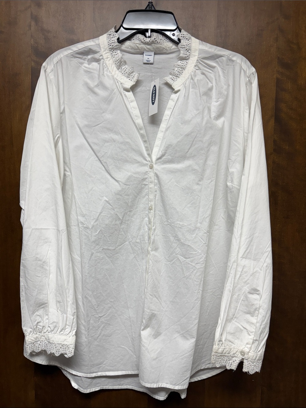 Old Navy White Lace-Trim Button Down Shirt